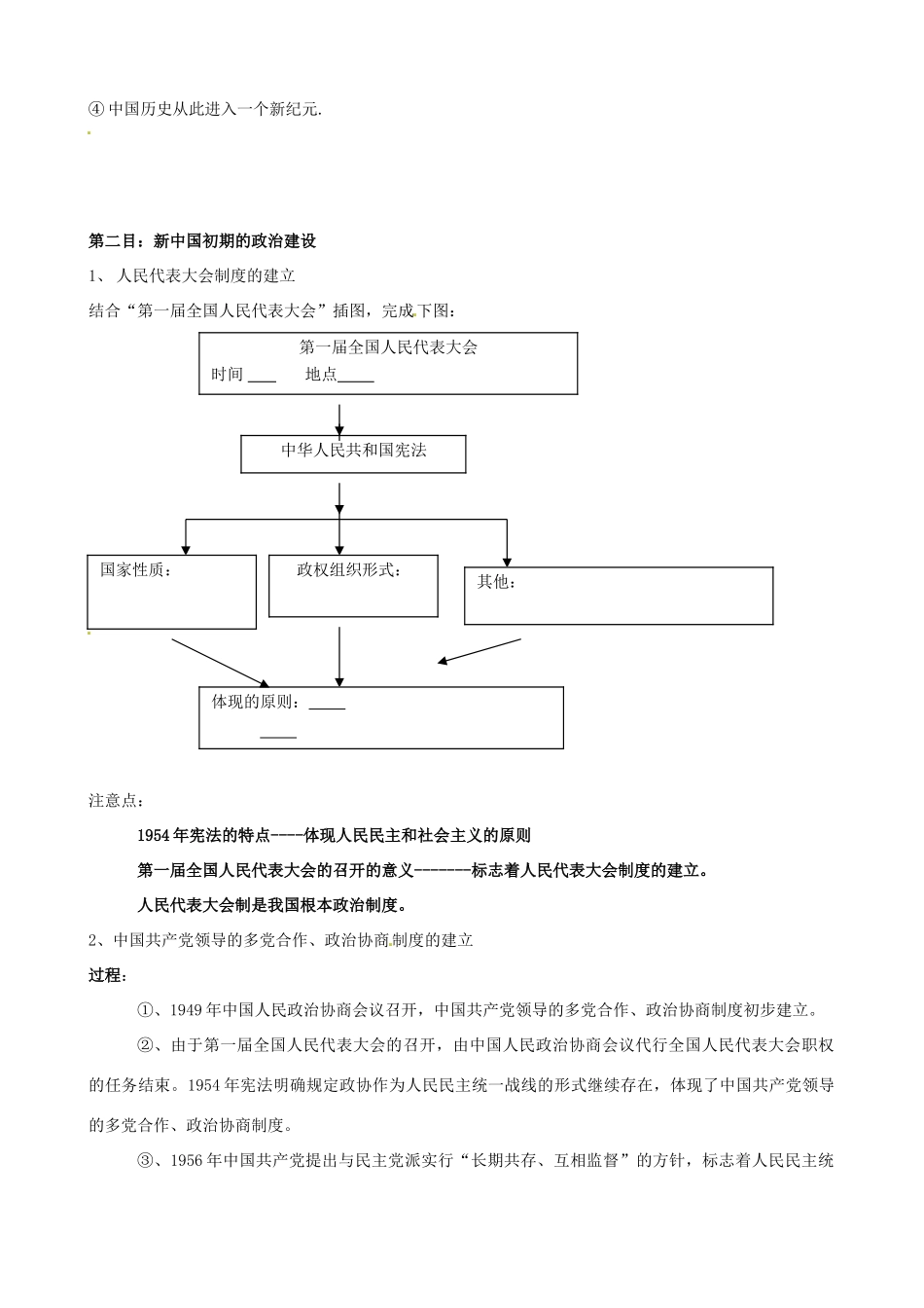河北省承德市隆化存瑞中学高中历史 专题四第一节《新中国初期的政治建设》学案 人民版必修1_第3页