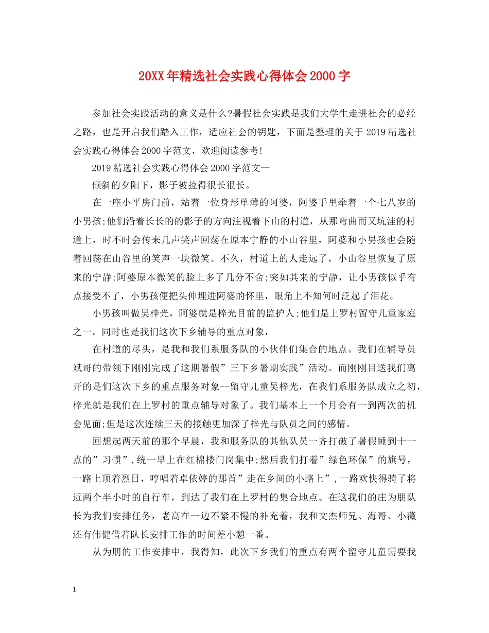 20XX年精选社会实践心得体会2000字 _第1页