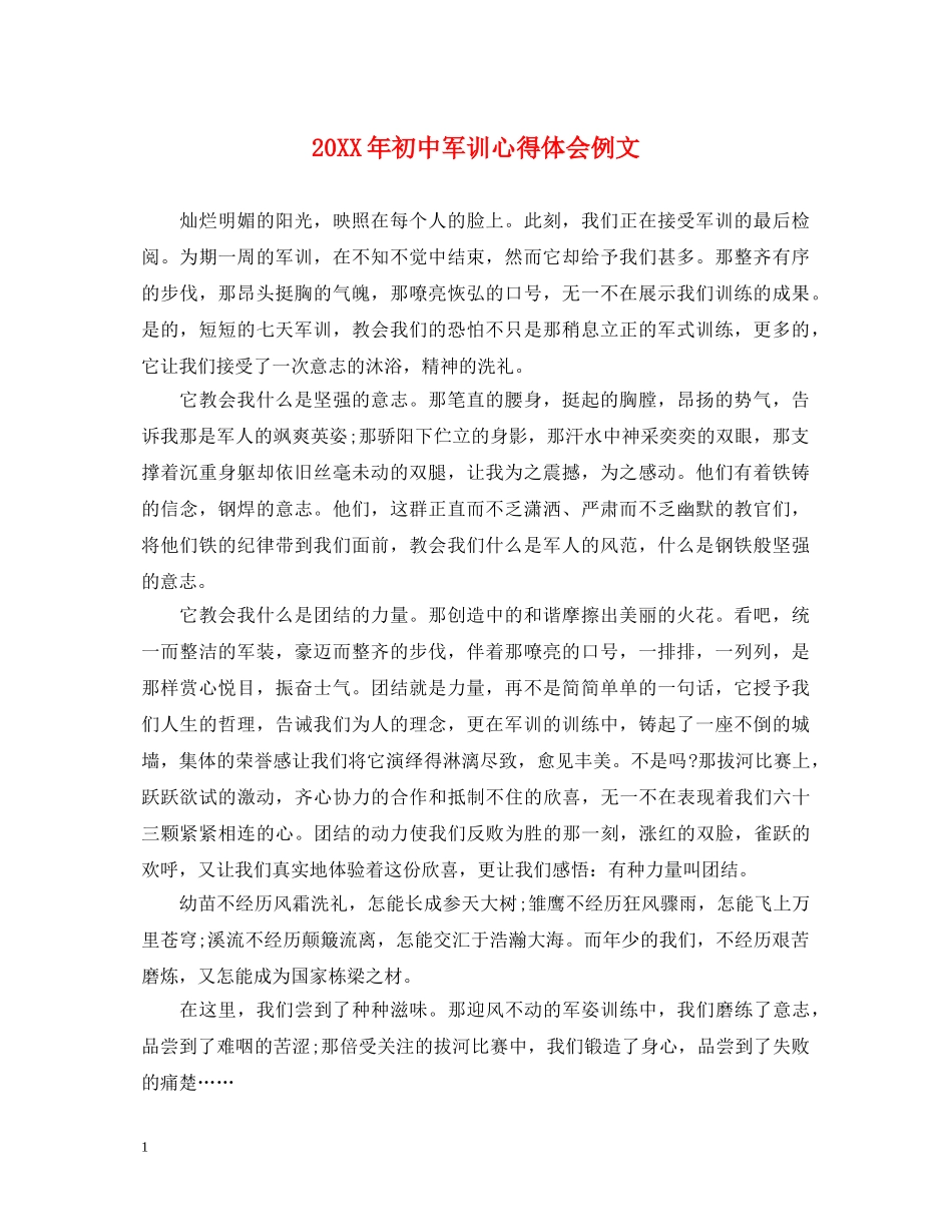 20XX年初中军训心得体会例文 _第1页