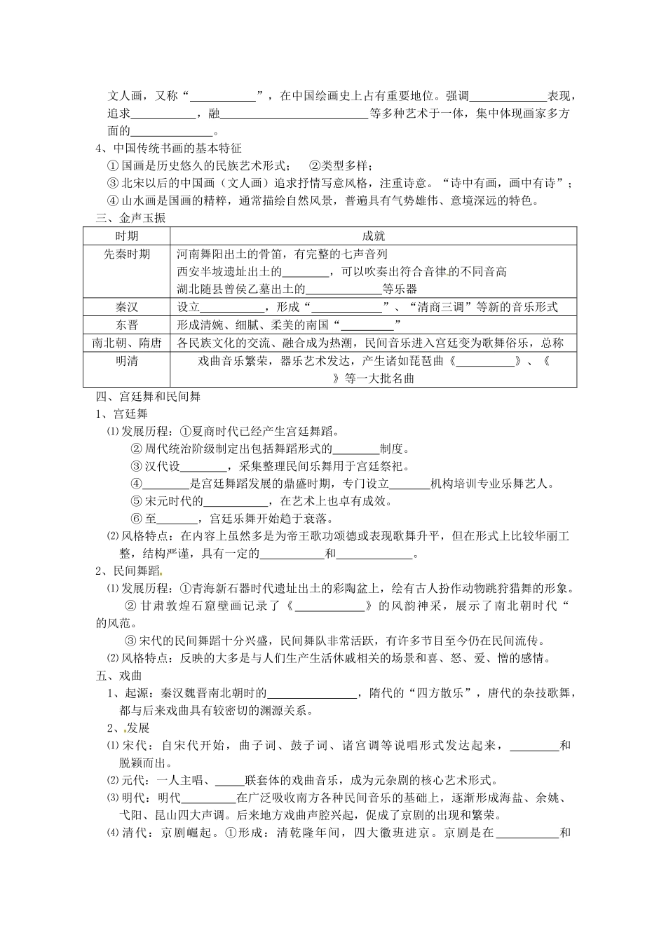高中历史 2.2 中国的古代艺术学案 人民版必修3-人民版高二必修3历史学案_第2页