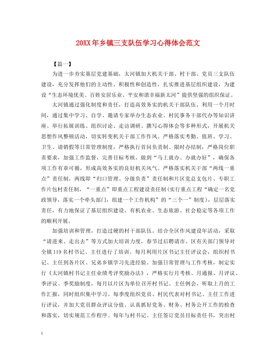 20XX年乡镇三支队伍学习心得体会范文 _第1页