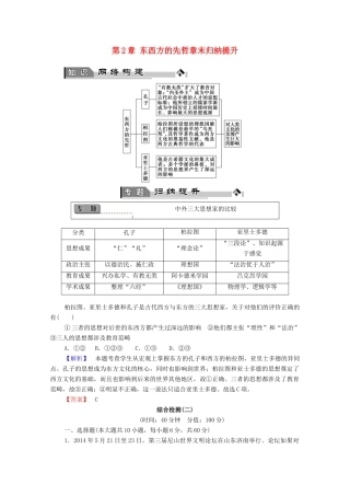 高中历史 第2章 东西方的先哲章末归纳提升学案 北师大版选修4-北师大版高中选修4历史学案