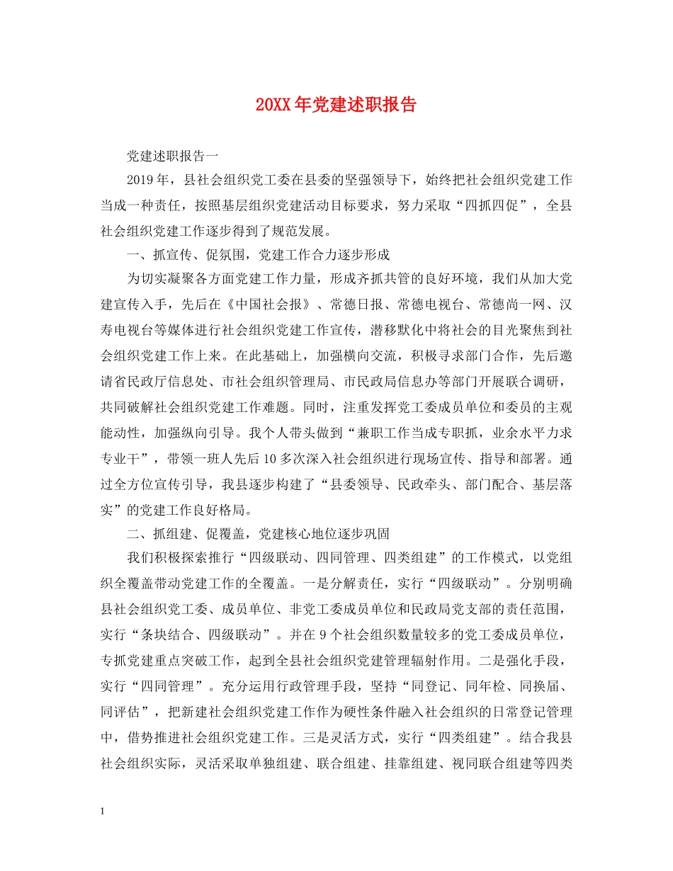 20XX年党建述职报告 (000001)_第1页