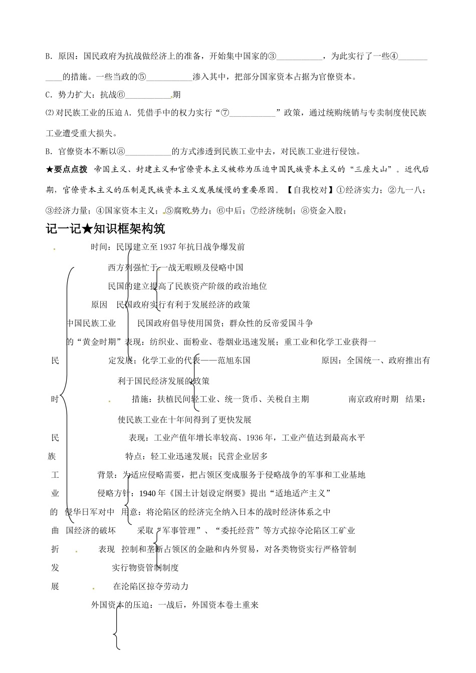 高中历史《民国时期民族工业的曲折发展》精品学案 岳麓版必修2_第3页