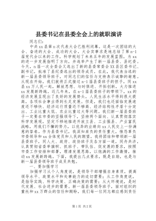 县委书记在县委全会上的就职演讲稿