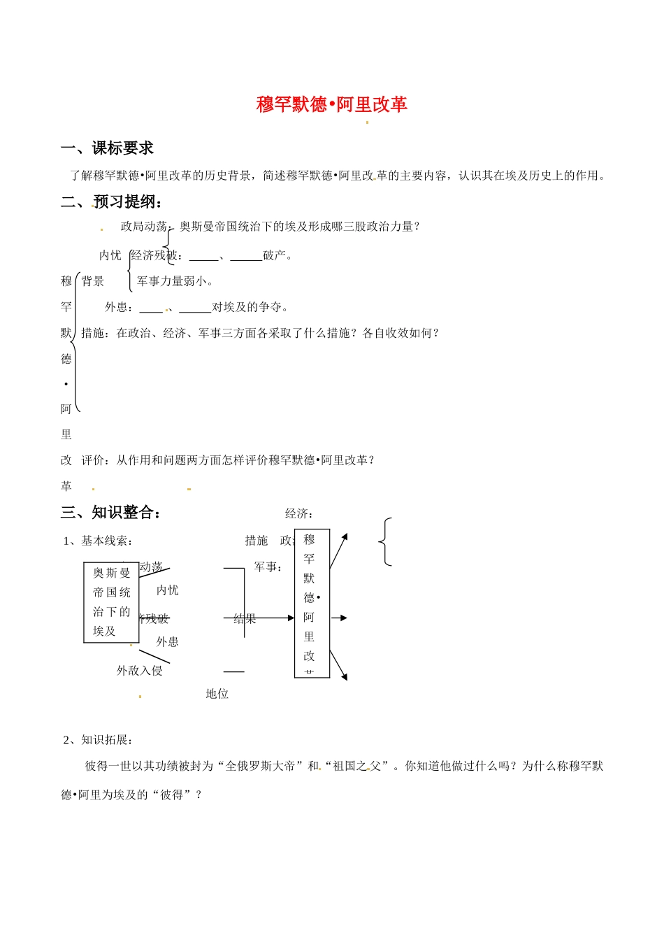 高中历史：4.13《历史上重大改革回眸：穆罕默德·阿里改革》学案（1）岳麓版选修1_第1页