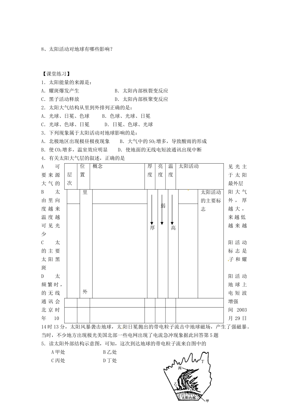 江苏省昆山震川高级中学高一地理上册 第一章 第二节 太阳对地球的影响学案_第2页