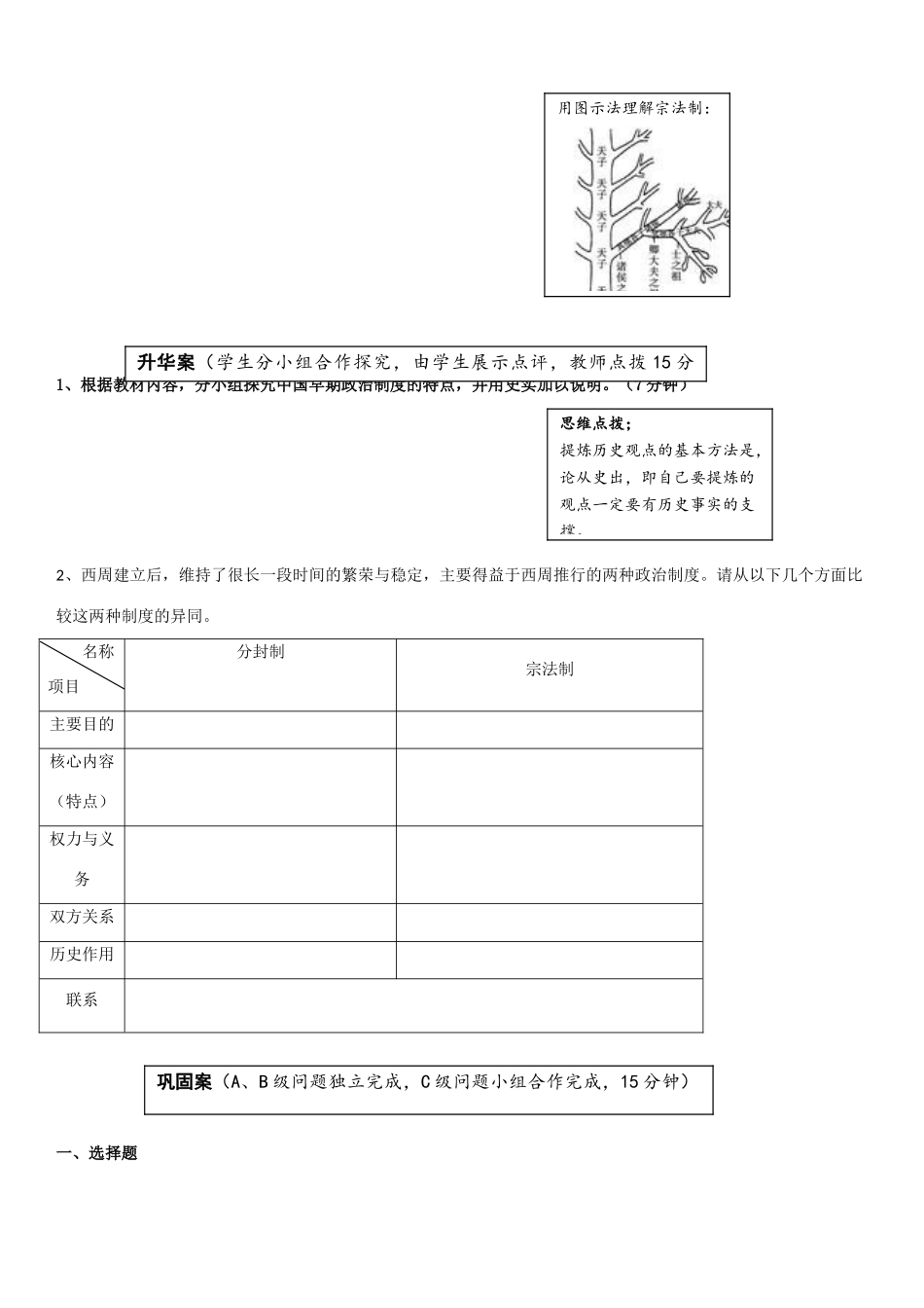 云南省宜良县第一中学高中历史 专题一 1.1 中国早期政治制度的特点导学案（无答案） 人民版必修1_第2页