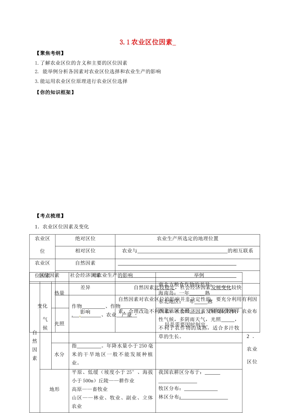 江苏省常州市高考地理一轮复习 第三章 农业学案（1）-人教版高三全册地理学案_第1页