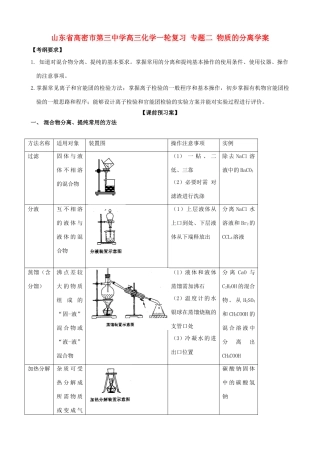 山东省高密市第三中学高三化学一轮复习 专题二 物质的分离导学案