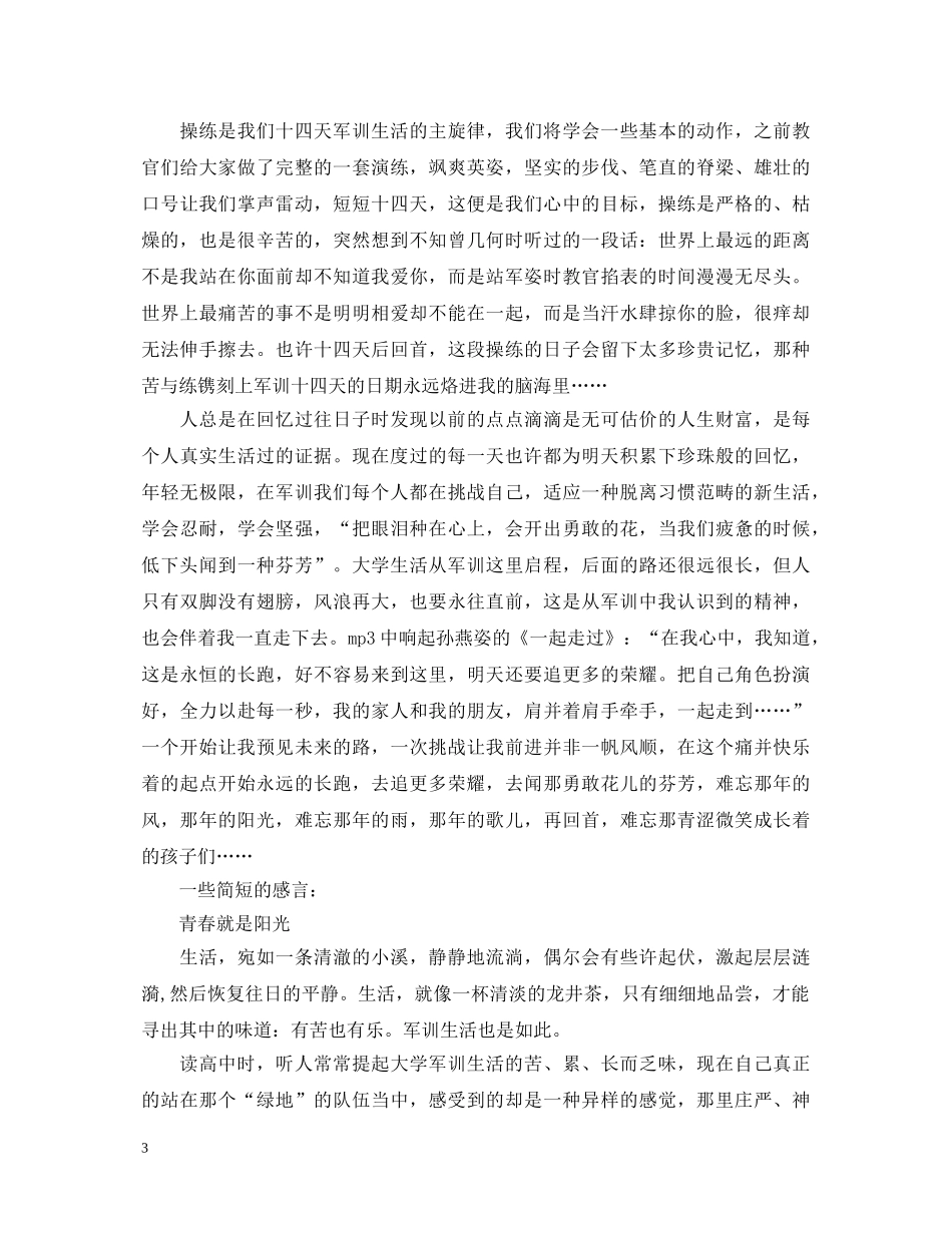 20XX年关于军训心得体会2000字 _第3页