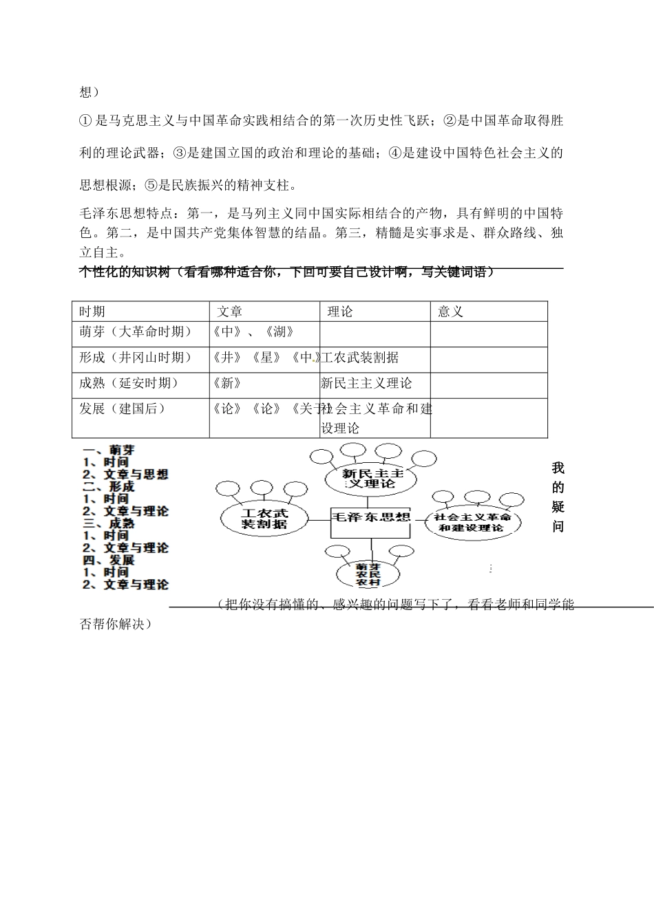 高中历史 专题四 毛泽东思想的形成和发展预学案 人民版必修3-人民版高一必修3历史学案_第3页