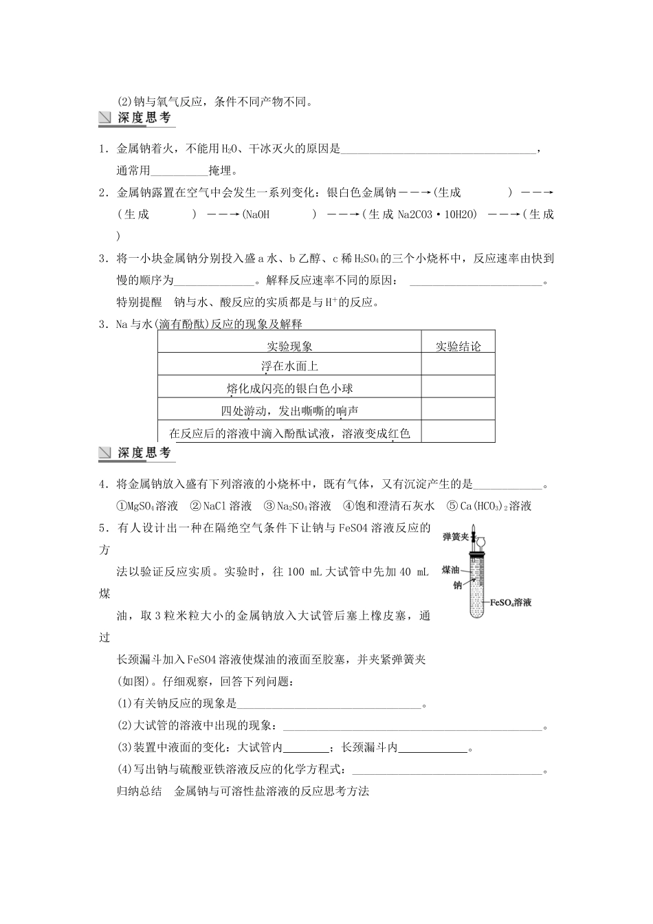 山东省新泰市汶城中学高中化学 第三章 第1讲《钠及其氧化物》学案_第2页