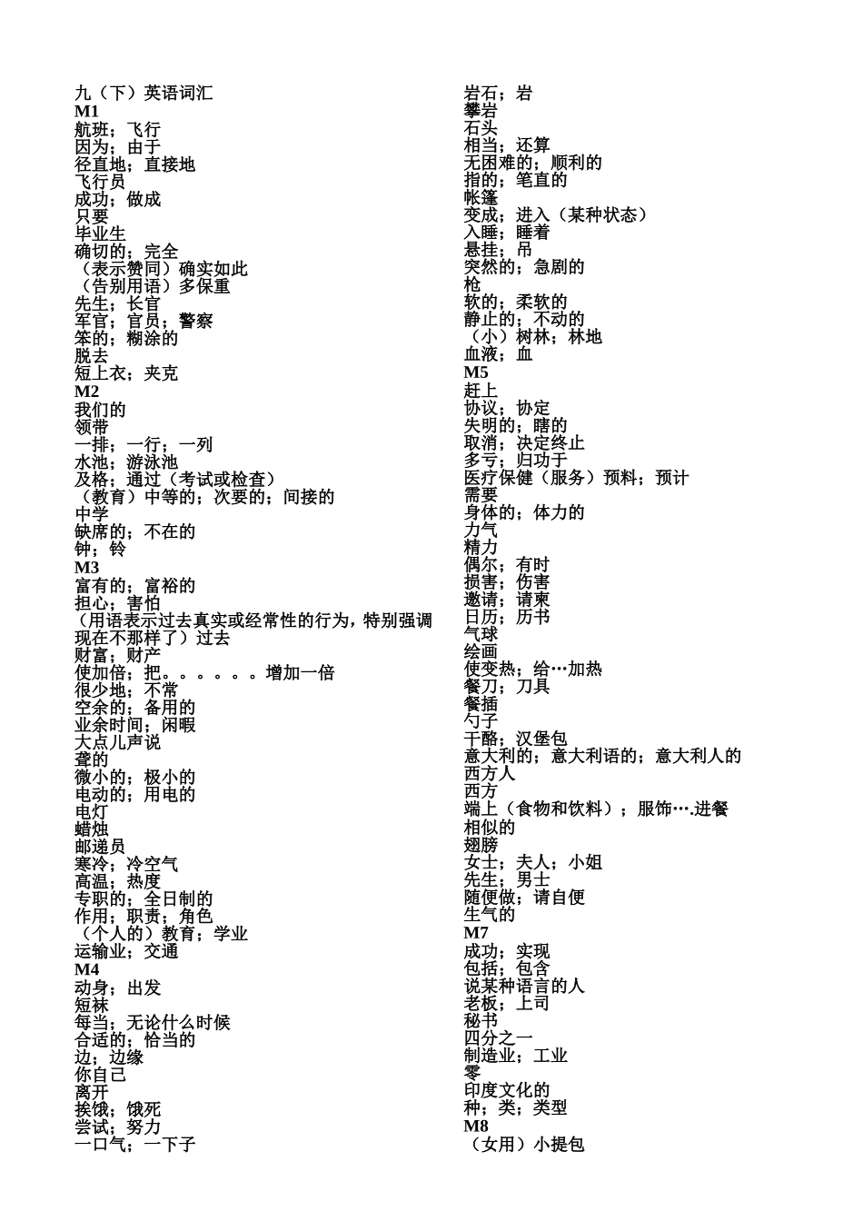 九（下）英语词汇_第1页