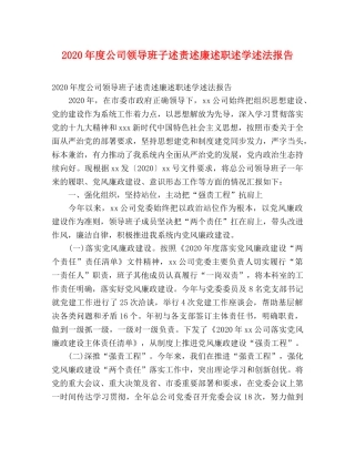 2024年度公司领导班子述责述廉述职述学述法报告 