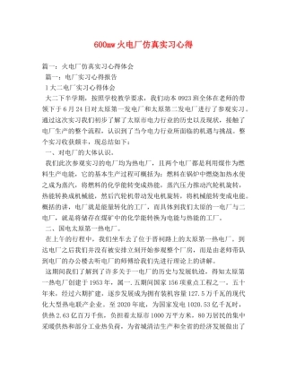 600mw火电厂仿真实习心得 