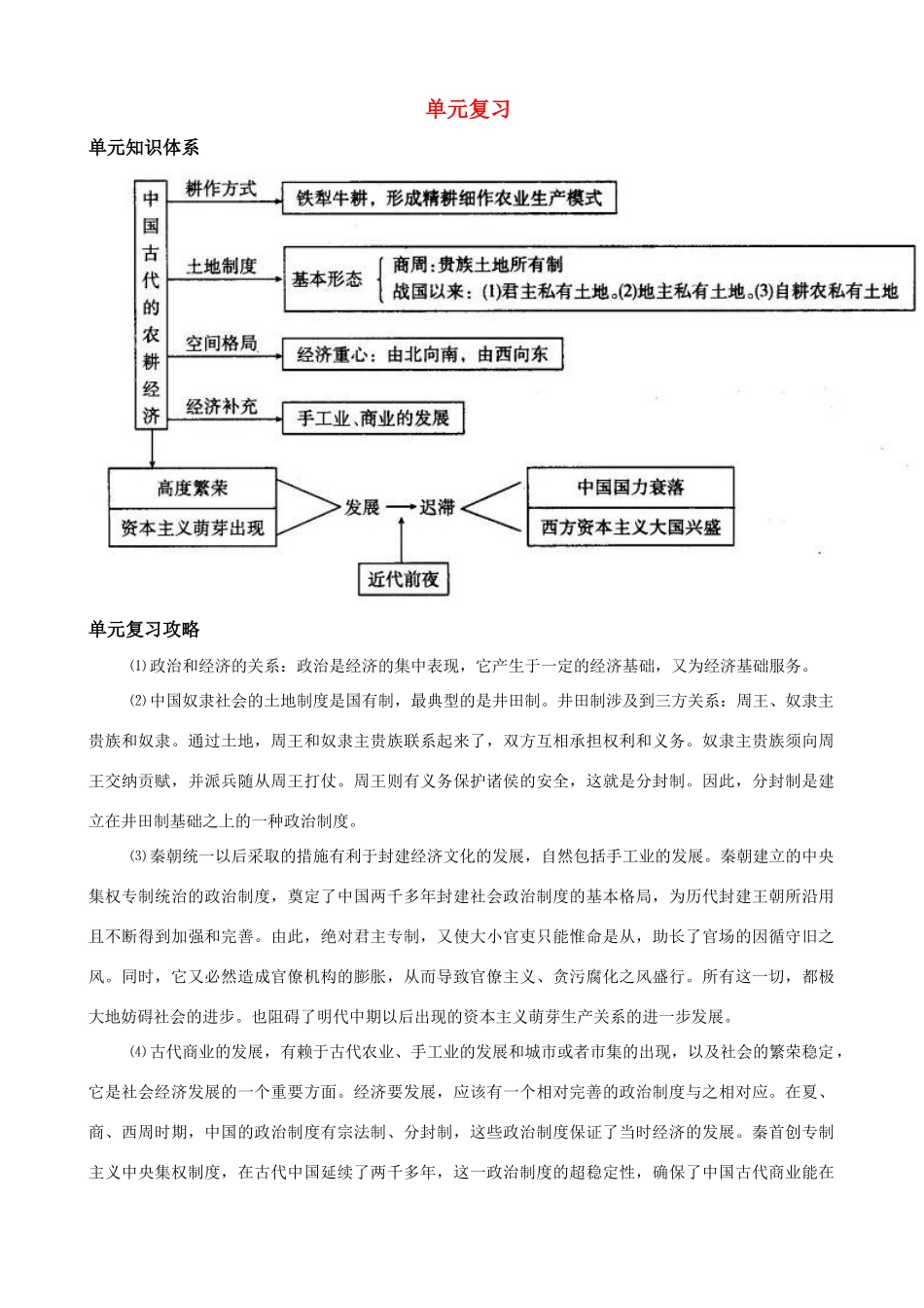 高中历史 第一单元《中国古代的农耕经济》精品学案 新人教版必修2_第1页