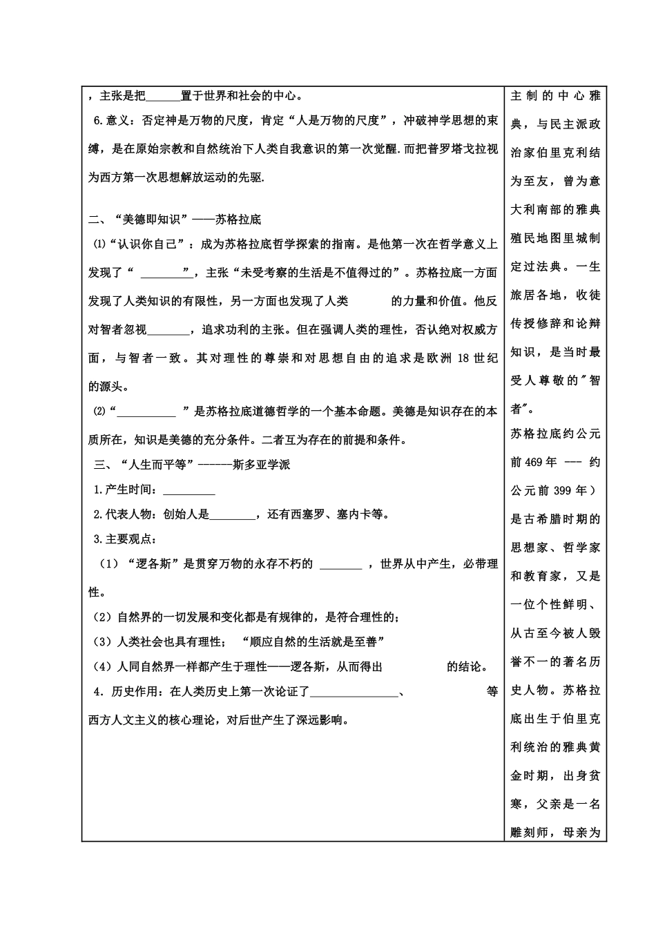 河北省高碑店市第三中学高二历史 专题六第一节 蒙昧中的觉醒复习学案_第2页