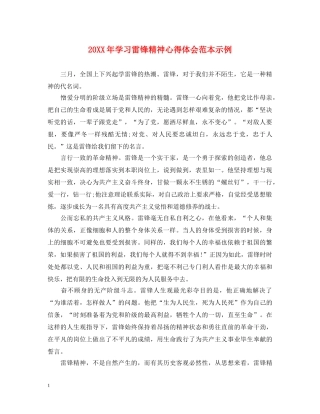 20XX年学习雷锋精神心得体会范本示例 