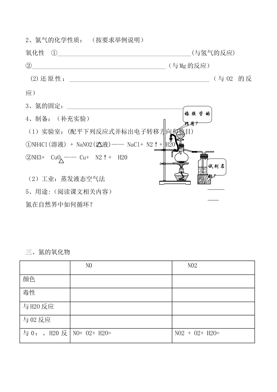 人教版第二册高中化学第一章 氮族元素 学案1_第2页