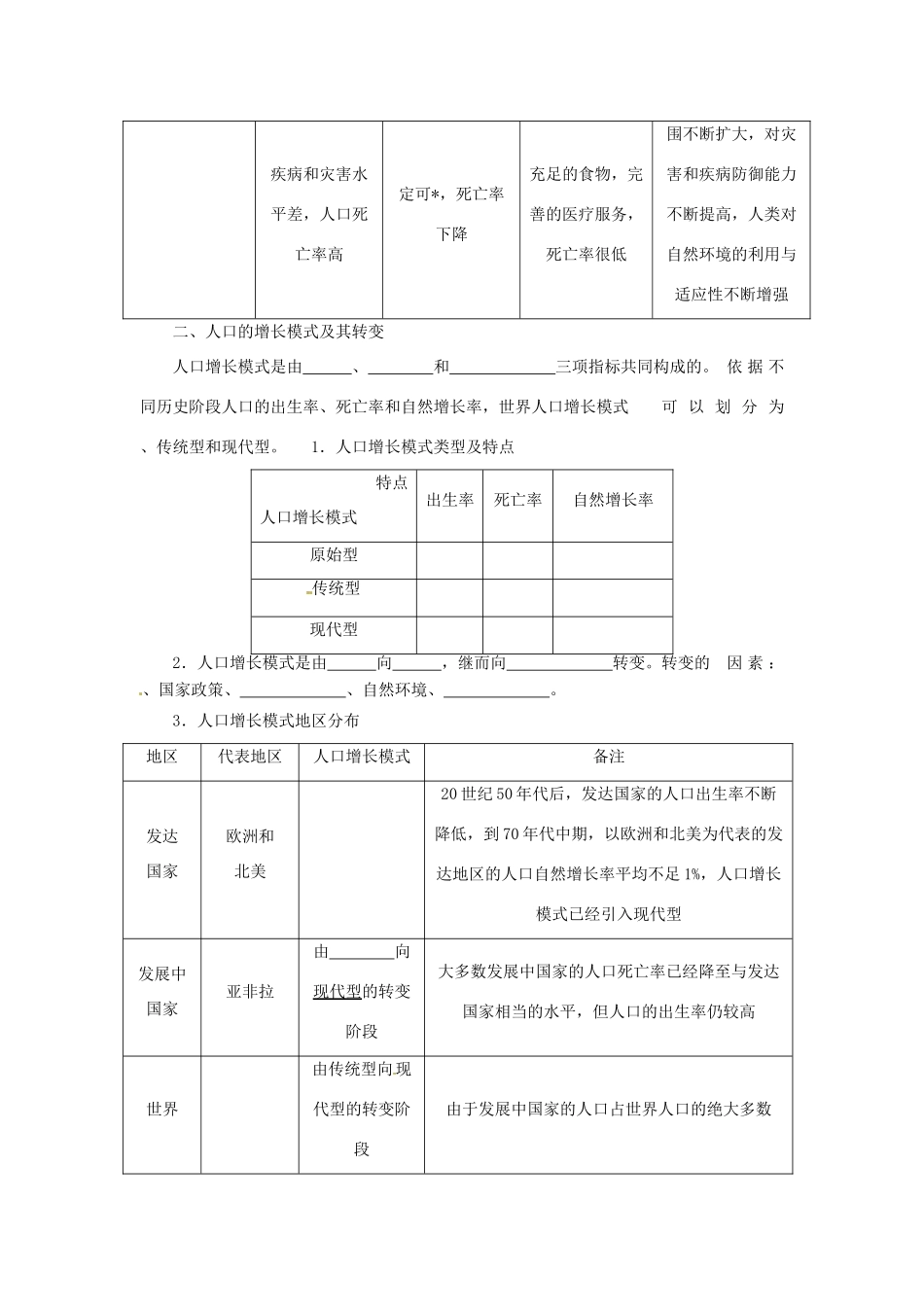 陕西省神木县第六中学高中地理 第一章第一节人口的数量变化学案 新人教版必修2_第2页