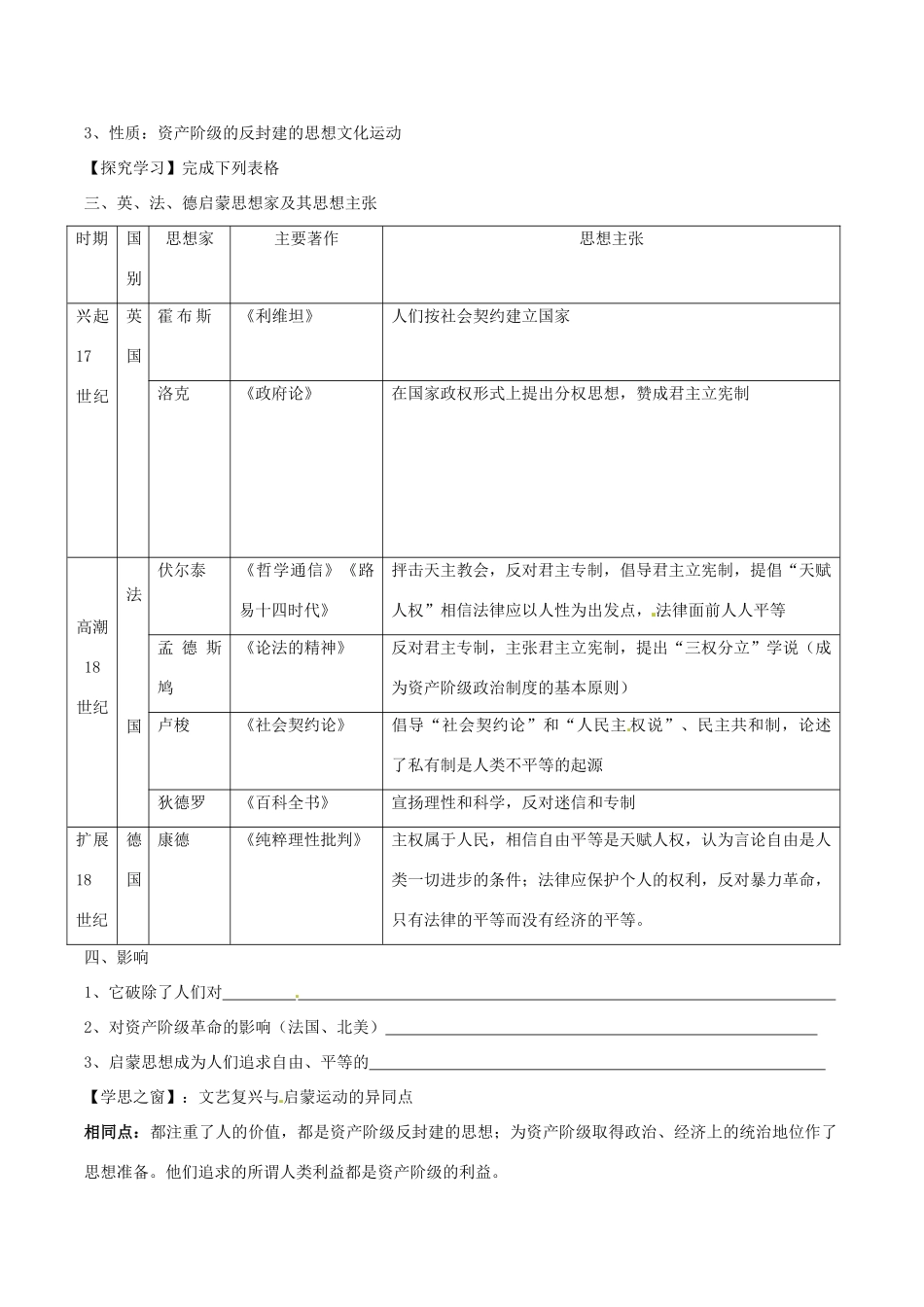 高中历史：2.7《启蒙运动》学案新人教版必修3_第2页