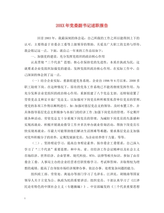 20XX年党委副书记述职报告 