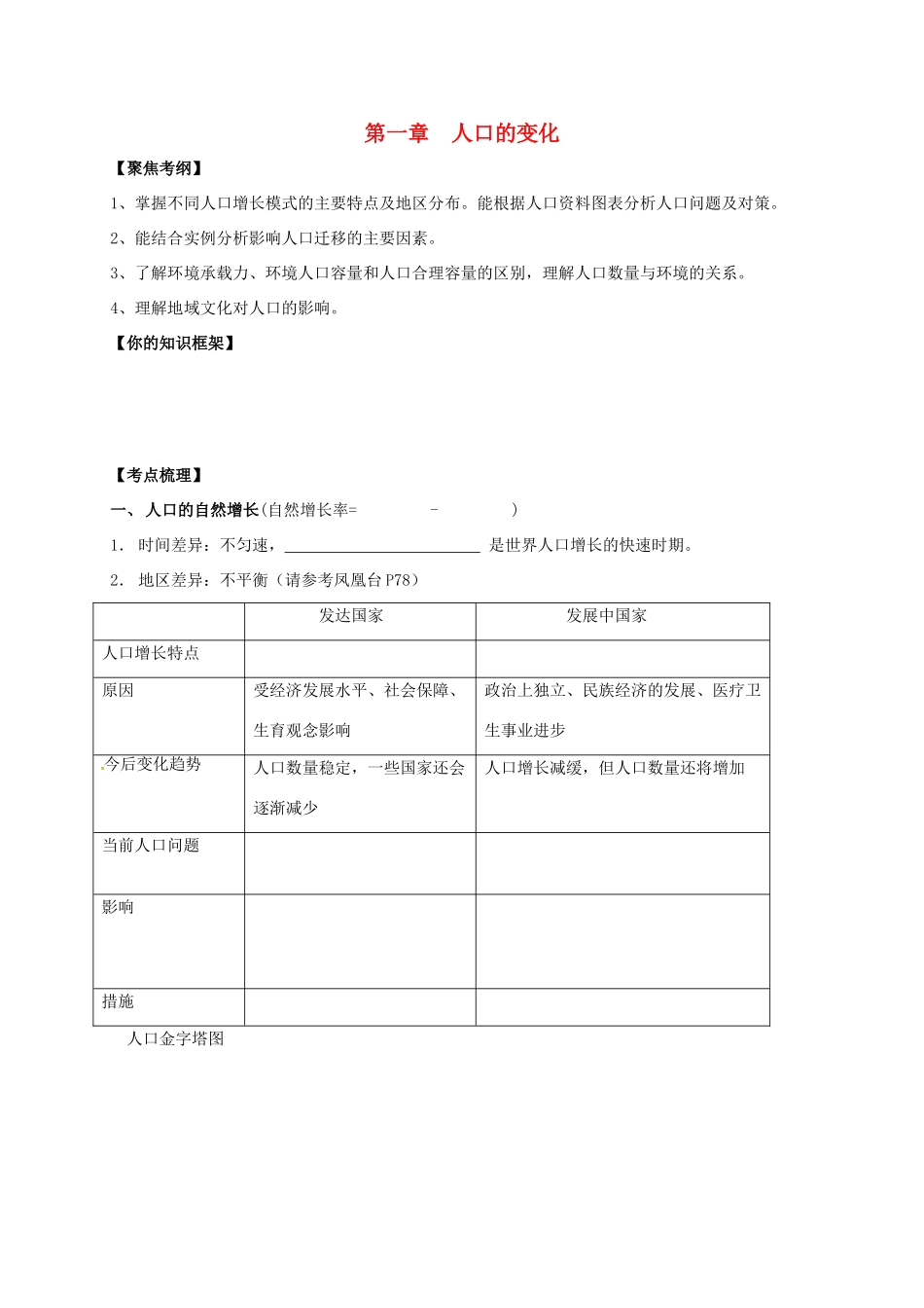 江苏省常州市高考地理一轮复习 第一章人口学案-人教版高三全册地理学案_第1页