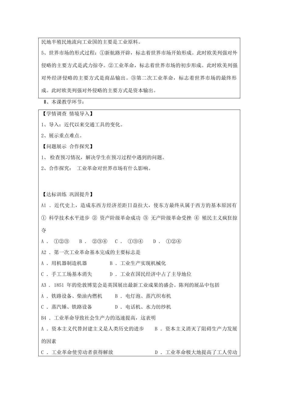 山东省淄博市淄川般阳中学高二历史下学期 资本主义世界市场的形成和发展（下）导学案 岳麓版_第3页