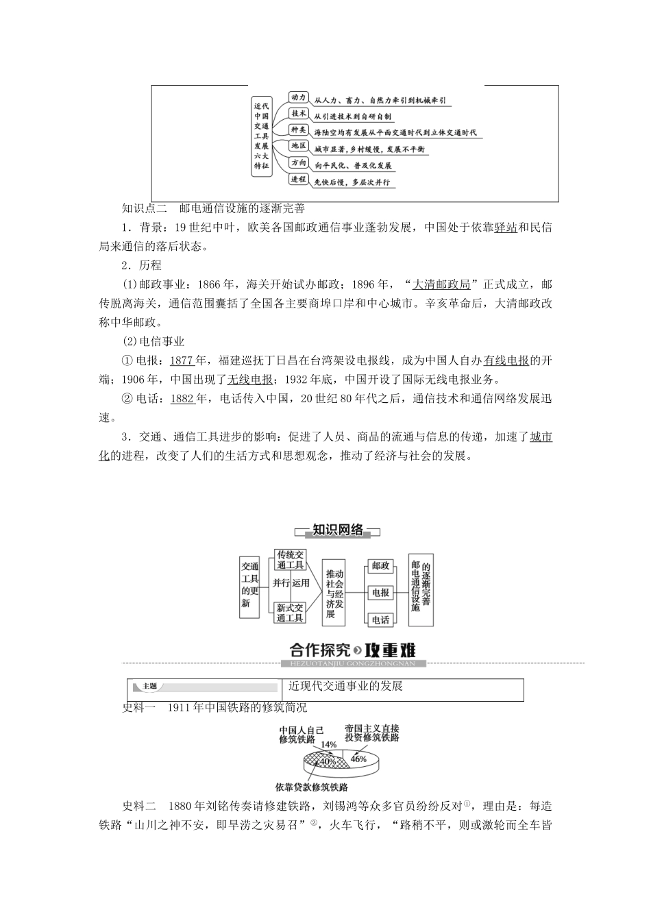 高中历史 专题4 中国近现代社会生活的变迁 2 交通和通信工具的进步学案 人民版必修2-人民版高一必修2历史学案_第2页