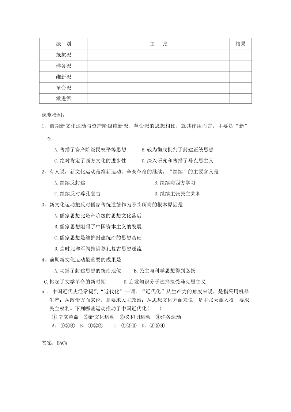 高中历史 3.2 新文化运动学案 人民版必修3-人民版高二必修3历史学案_第3页