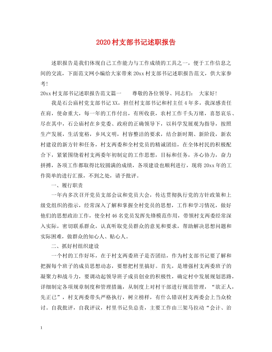 2024村支部书记述职报告 _第1页