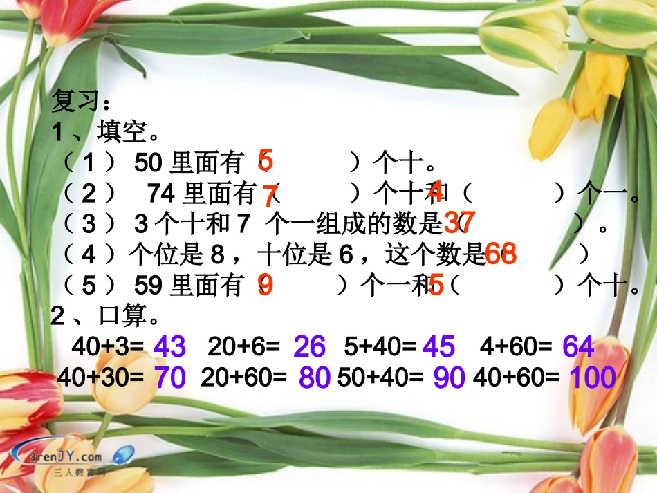 （人教新课标）一年级数学下册《两位数加一位数和整十数》教学课件_第2页