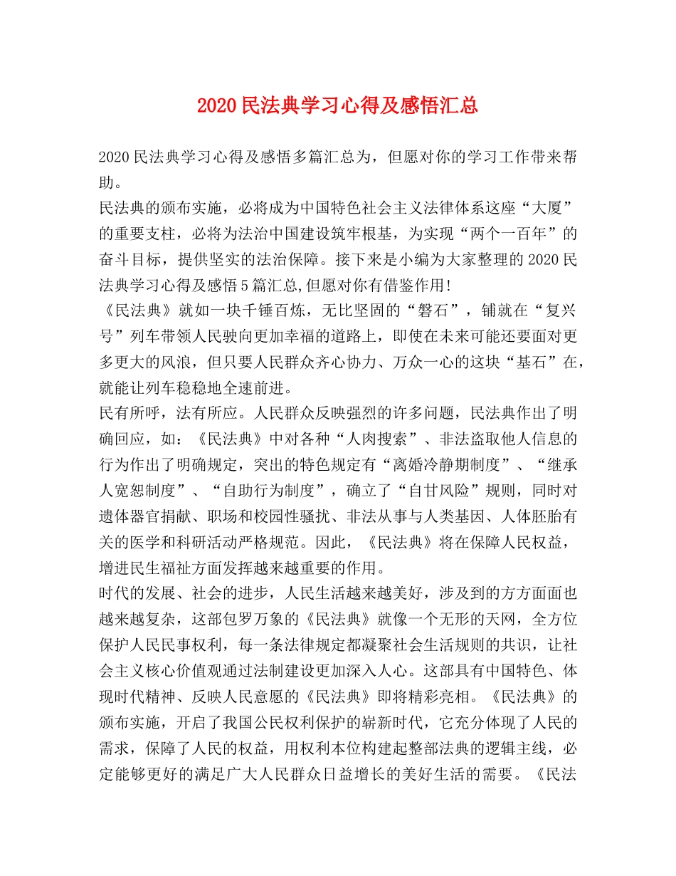 2024民法典学习心得及感悟汇总 _第1页