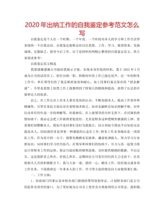 2024年出纳工作的自我鉴定参考范文怎么写 