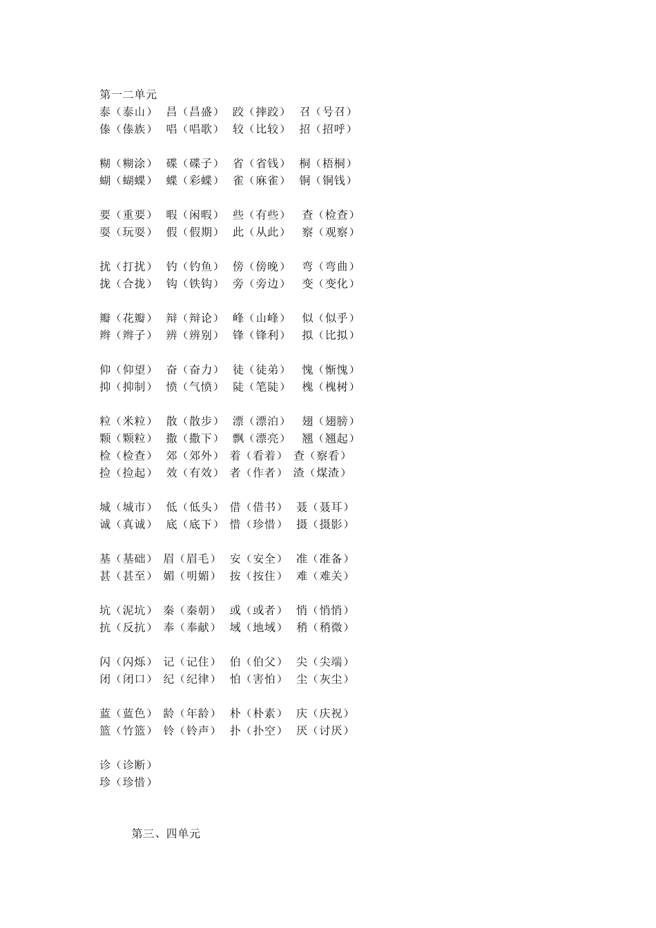 小学语文第五册形近字音近字汇总［人教版］_第1页