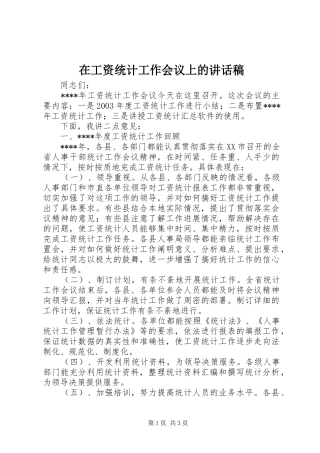 在工资统计工作会议上的讲话发言稿