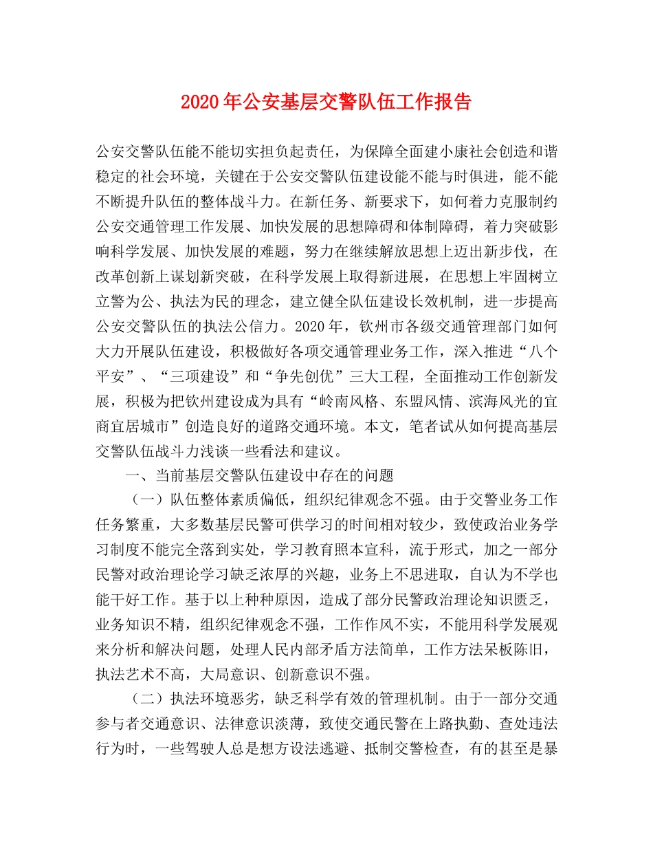 2024年公安基层交警队伍工作报告 _第1页