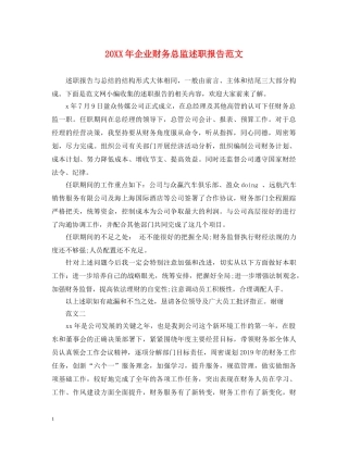 20XX年企业财务总监述职报告范文 