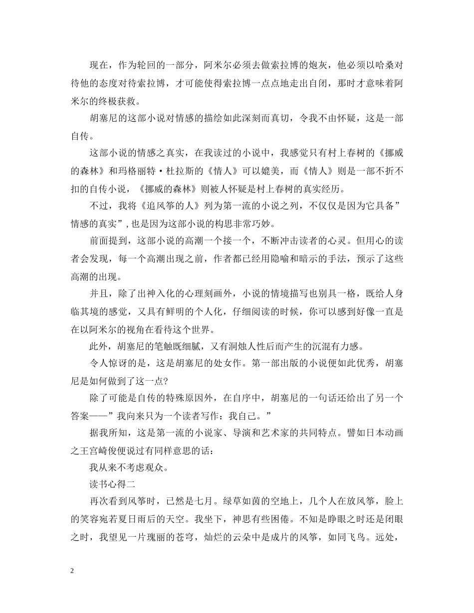 《追风筝的人》的心得体会 _第2页
