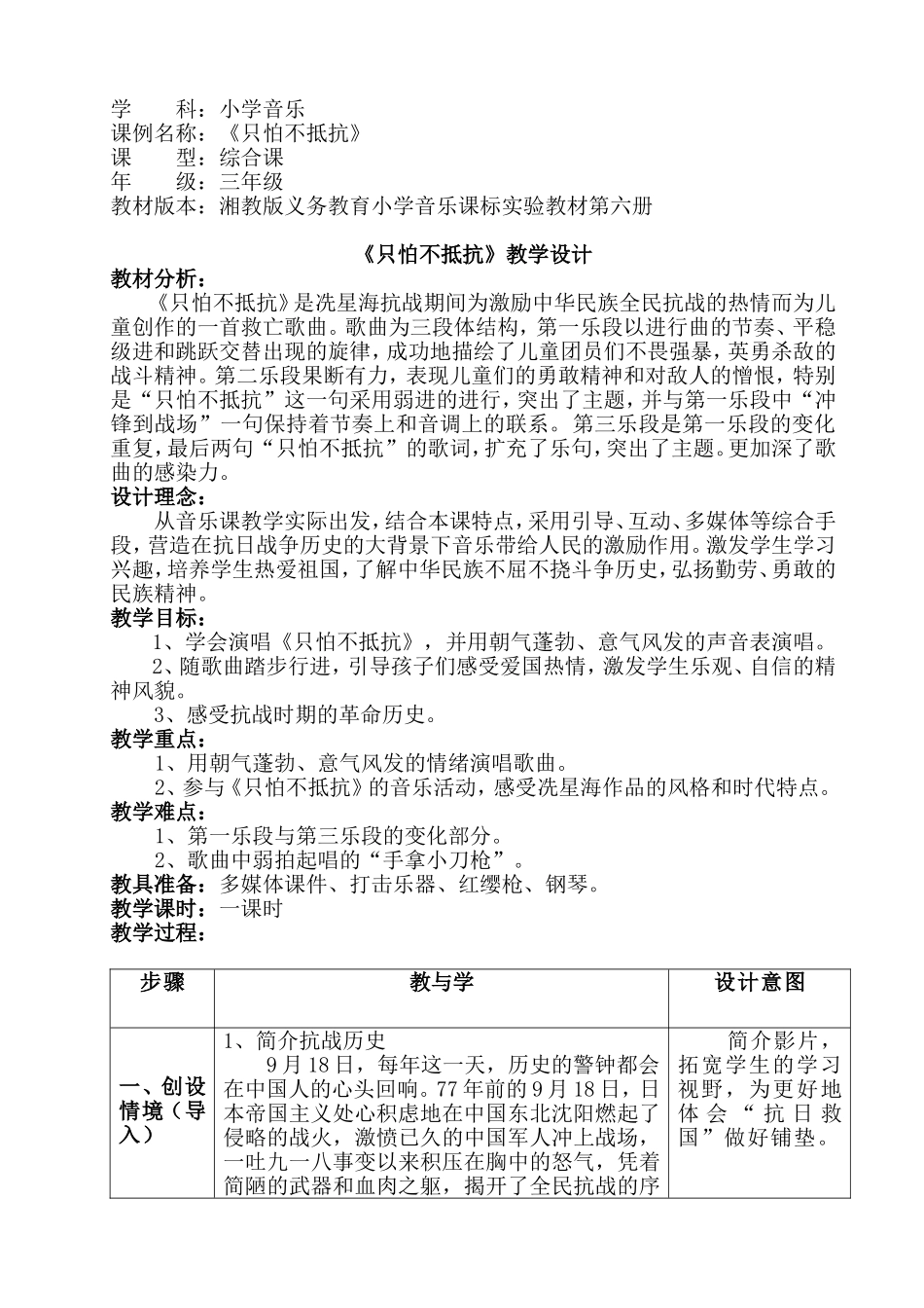 《只怕不抵抗》课例_第1页