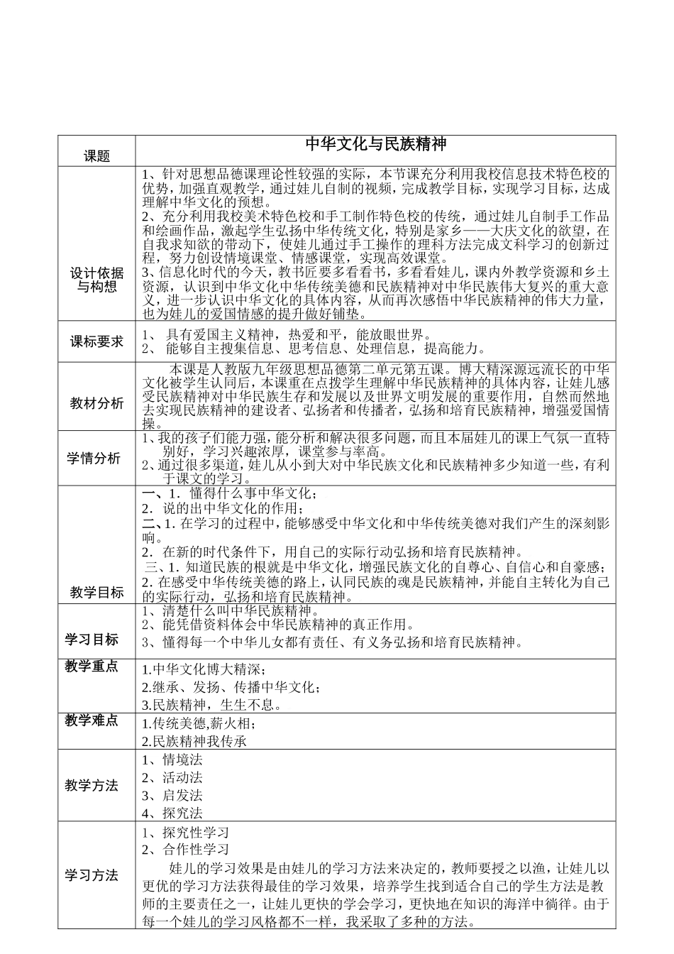 《思想品德九年级第五课——中华文化与民族精神》教学案例_第2页