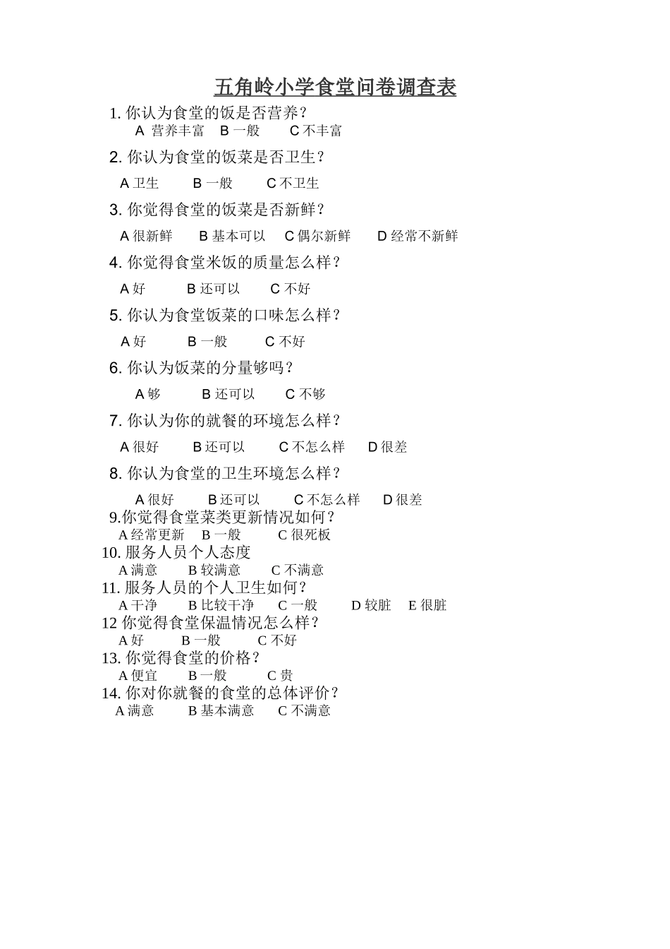 学校食堂问卷调查表_第1页