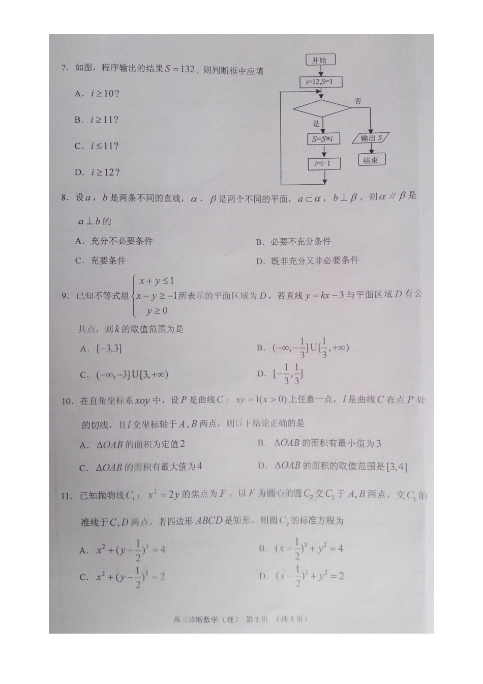 2015年3月12日兰州市一诊数学(理)_第2页