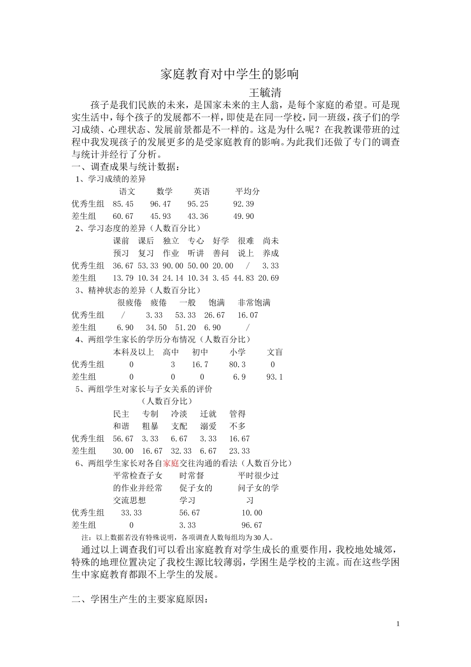 家庭教育对中学生的影响_第1页