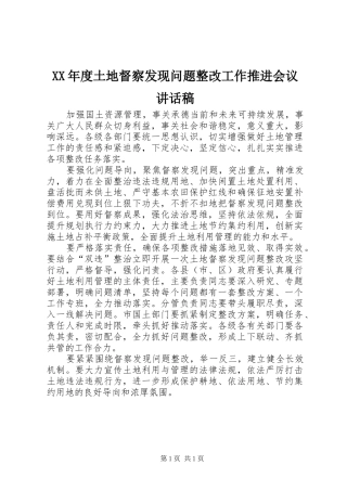 XX年度土地督察发现问题整改工作推进会议讲话发言稿