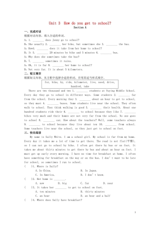 七年级英语下册Unit3Howdoyougettoschool特色培优专项训练（新版）人教新目标版