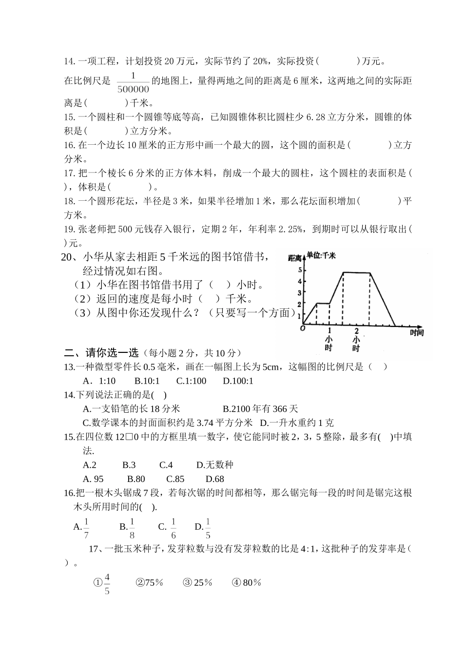 小学六年级数学升学模拟试卷_第2页