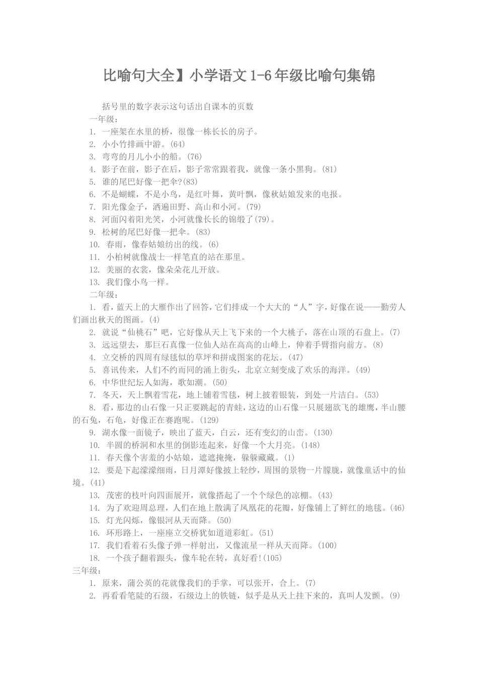 小学比喻句大全_第1页