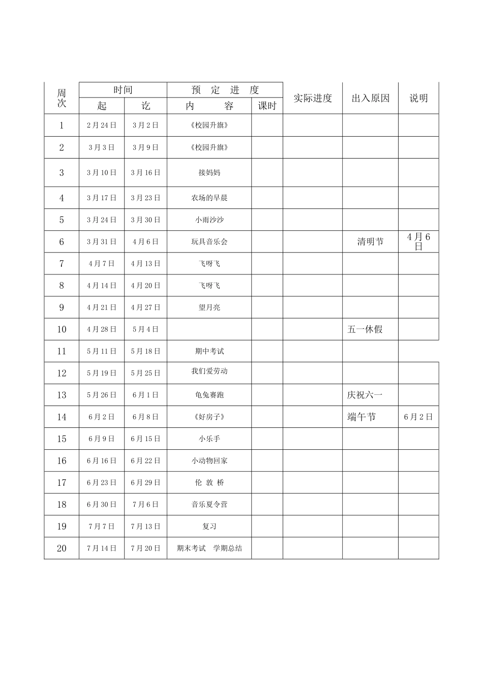 湖南文艺出版社小学音乐一年级下册全册教案_第3页